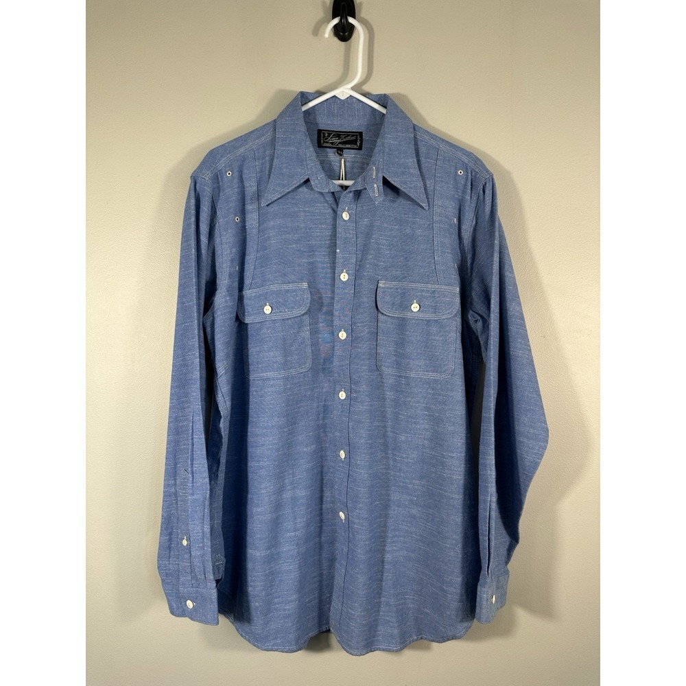 Simon J Cathcart Shirt Mens 16.5 Blue Spearpoint Workshirt Button Up SJC Read